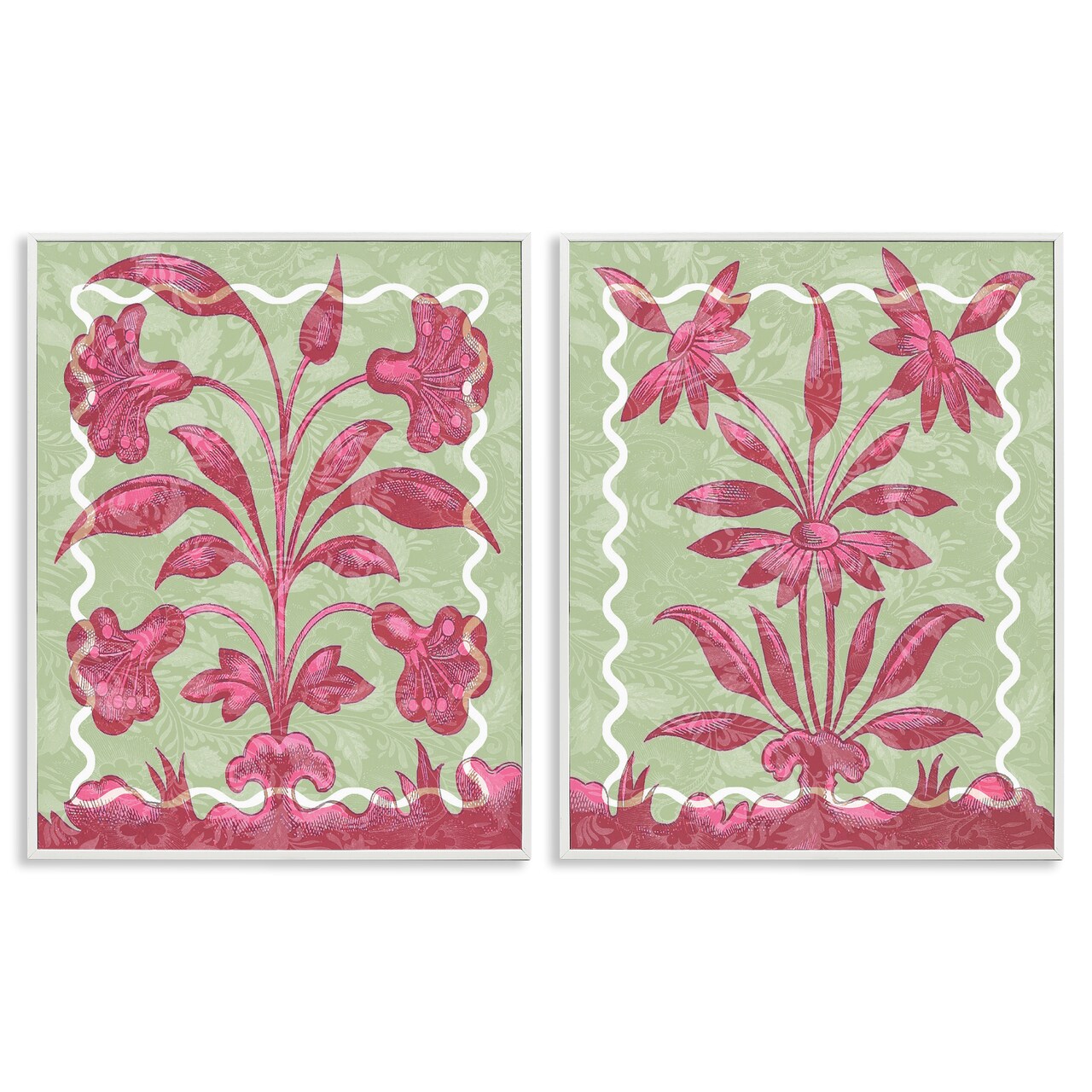 Stupell Industries Pink & Green Vintage Botanicals 2pc Framed Giclee Set By Lil' Rue